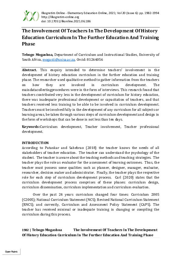 (PDF) Education Curriculum In The Further Education And Training Phase