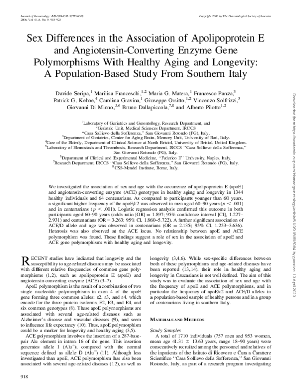 (PDF) Sex Differences in the Association of Apolipoprotein E and ...