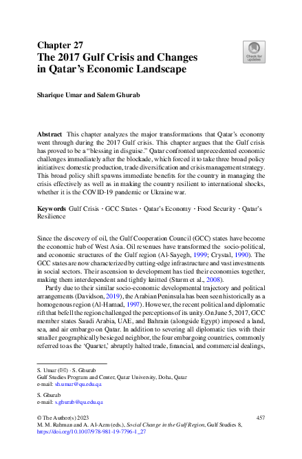 (PDF) The 2017 Gulf Crisis and Changes in Qatar’s Economic Landscape