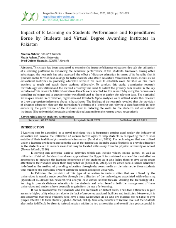  pdf impact of e learning on students performance and expenditures