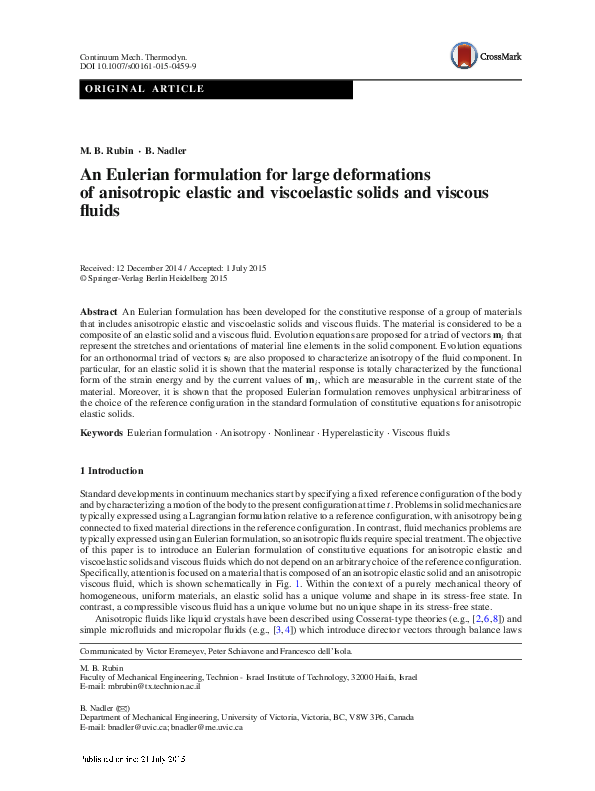 (PDF) An Eulerian formulation for large deformations of anisotropic ...