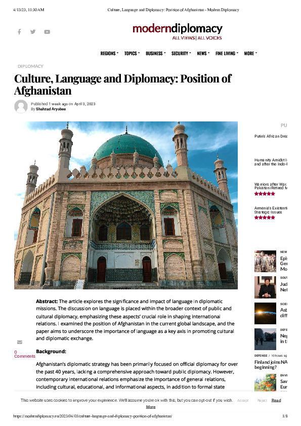 (PDF) Culture Language and Diplomacy Position of Afghanistan Modern ...