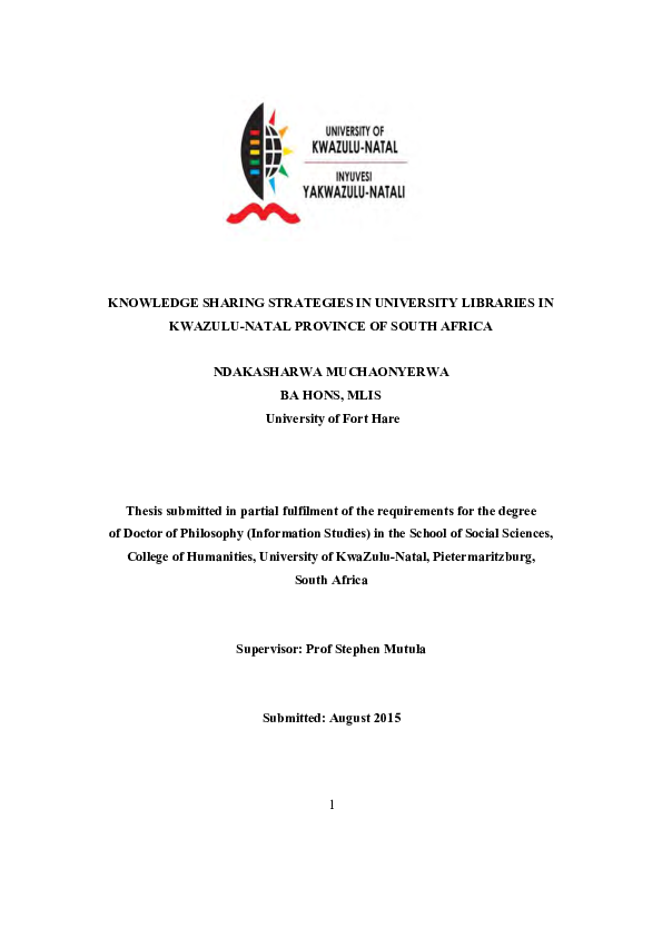 (PDF) Knowledge sharing strategies in university libraries in KwaZulu ...