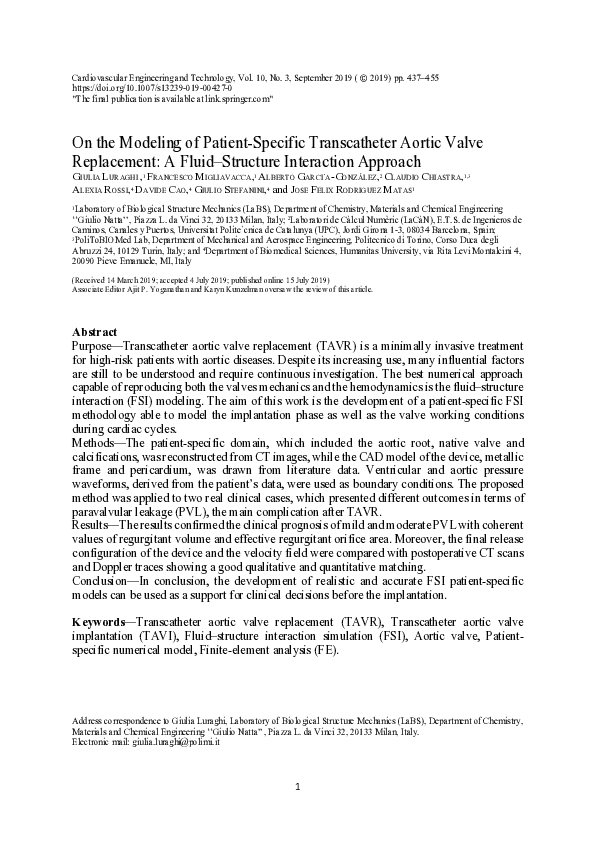 (PDF) On the Modeling of Patient-Specific Transcatheter Aortic Valve ...