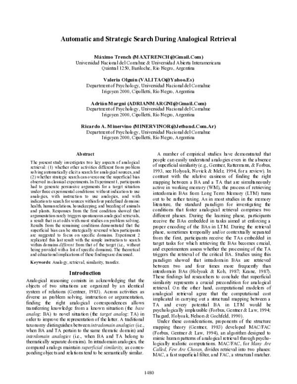 (PDF) Automatic and Strategic Search During Analogical Retrieval