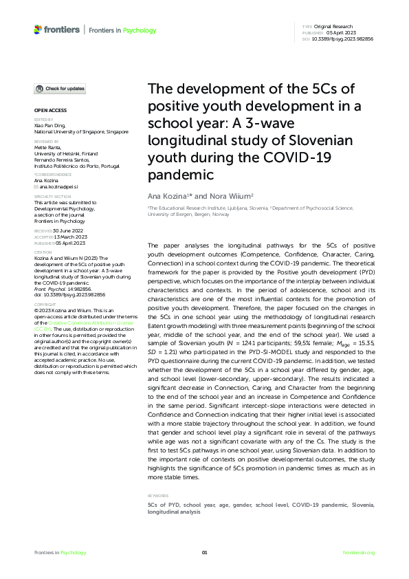 (PDF) The development of the 5Cs of positive youth development in a ...