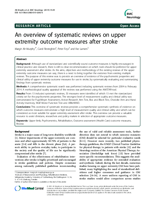 (PDF) An overview of systematic reviews on upper extremity