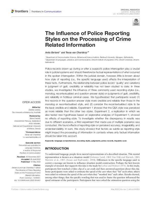 (PDF) The Influence of Police Reporting Styles on the Processing of ...