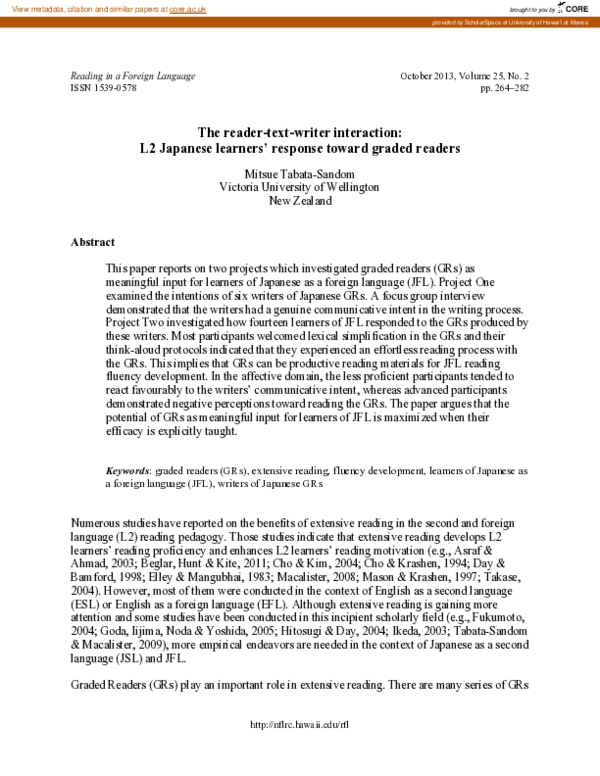 (PDF) The Reader-Text-Writer Interaction: L2 Japanese Learners ...