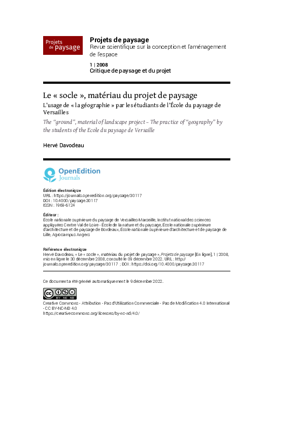 (PDF) Le « socle », matériau du projet de paysage