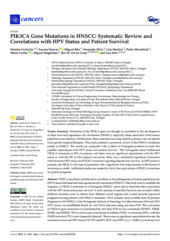 (PDF) PIK3CA Gene Mutations in HNSCC: Systematic Review and ...