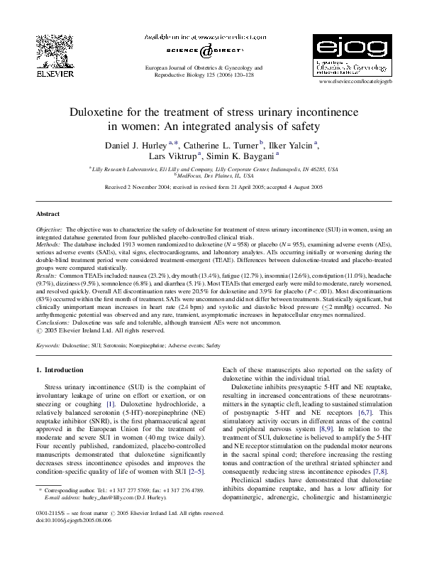 (PDF) Duloxetine for the treatment of stress urinary incontinence in ...