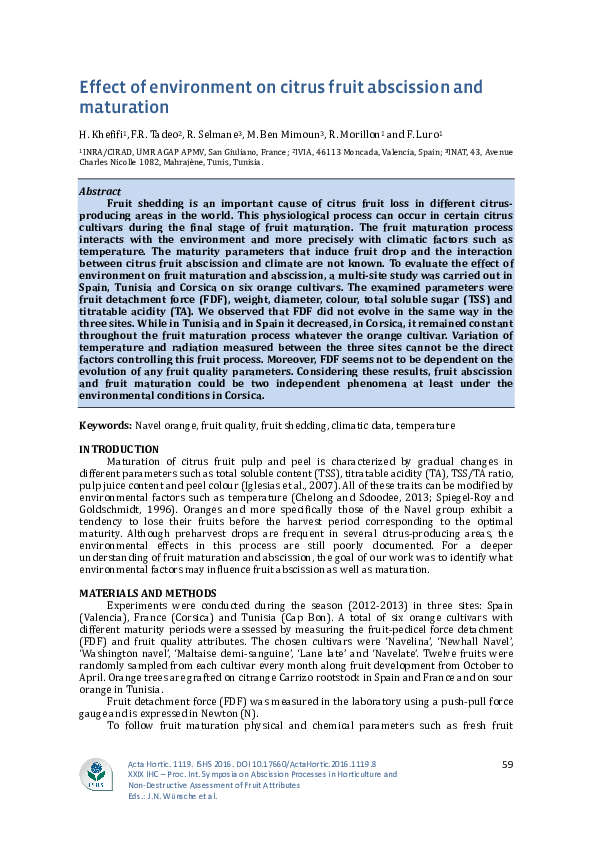 (PDF) Effect of environment on citrus fruit abscission and maturation