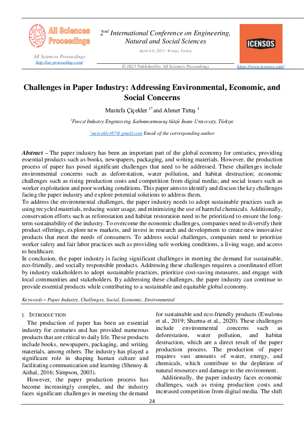 (PDF) Challenges in Paper Industry: Addressing Environmental, Economic ...