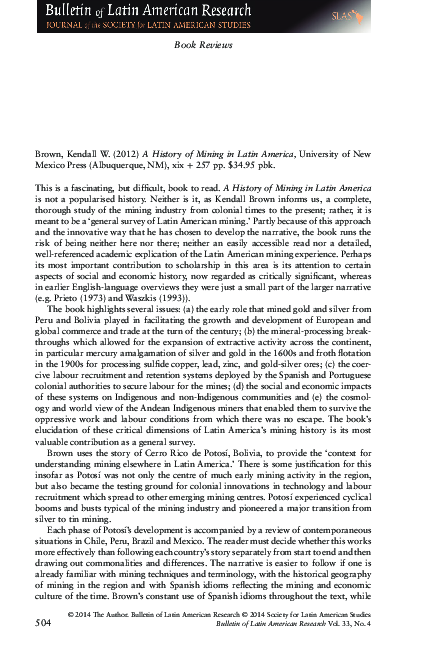 (PDF) A History of Mining in Latin America - by Brown, Kendall W