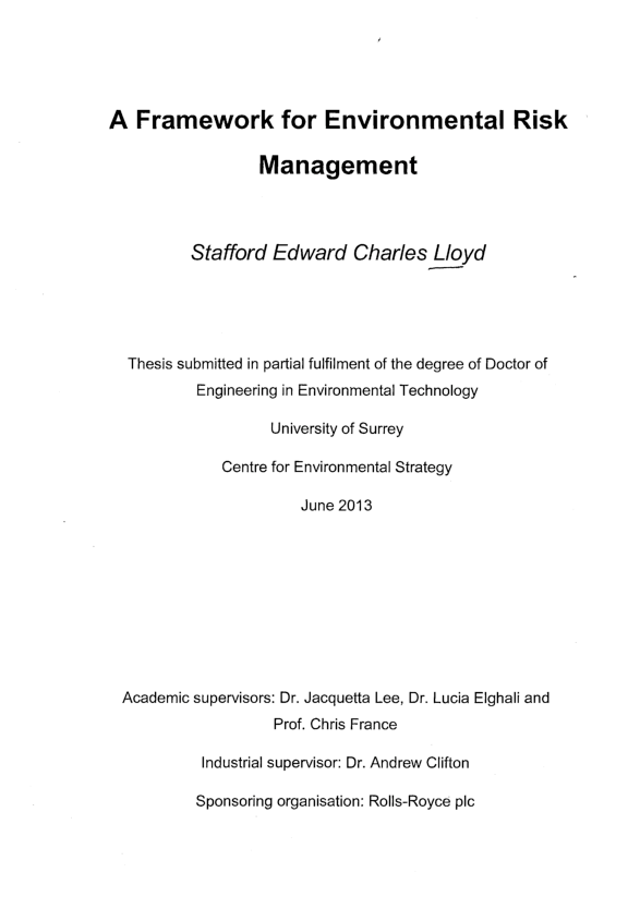 (PDF) A framework for environmental risk management
