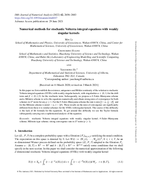 (PDF) Numerical methods for stochastic Volterra integral equations with ...