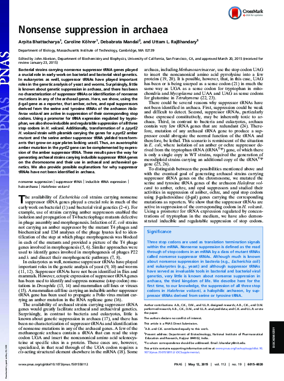 (PDF) Nonsense suppression in archaea