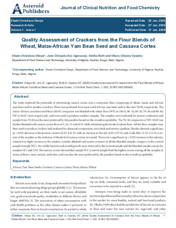 (PDF) Quality Assessment of Crackers from the Flour Blends of Wheat
