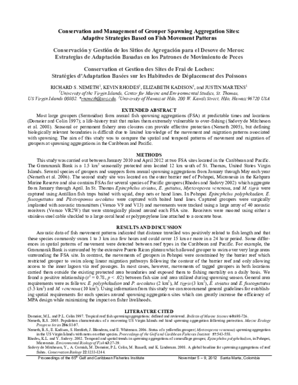(PDF) Conservation and Management of Grouper Spawning Aggregation Sites ...