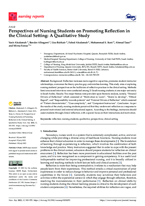 (PDF) Perspectives of Nursing Students on Promoting Reflection in the ...
