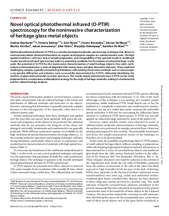 (PDF) Novel optical photothermal infrared (O-PTIR) spectroscopy for the ...