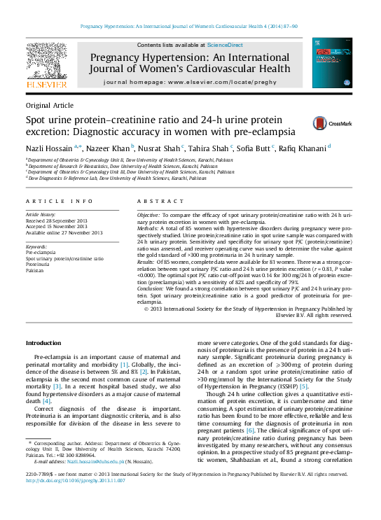 (PDF) Spot urine proteincreatinine ratio and 24h urine protein excretion Diagnostic accuracy