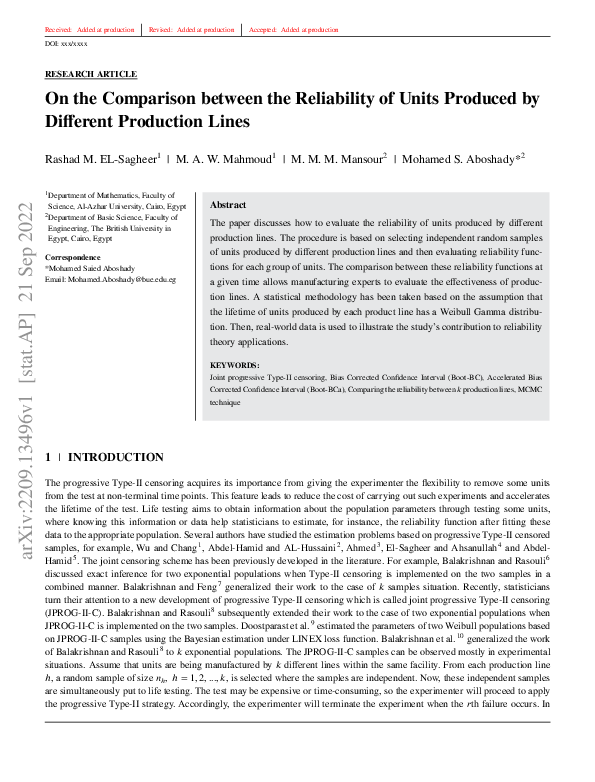 (PDF) On the Comparison between the Reliability of Units Produced by ...
