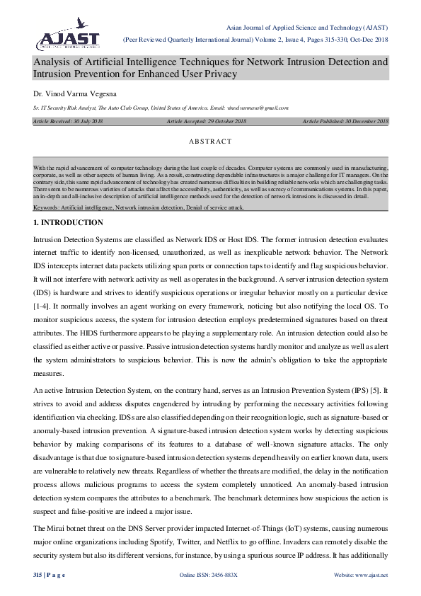 (PDF) Analysis of Artificial Intelligence Techniques for Network ...