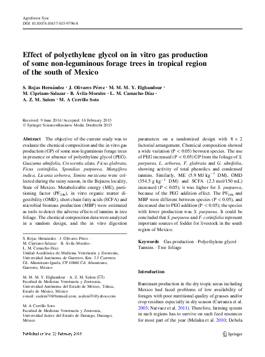 (PDF) Effect of polyethylene glycol on the in vitro gas production and ...