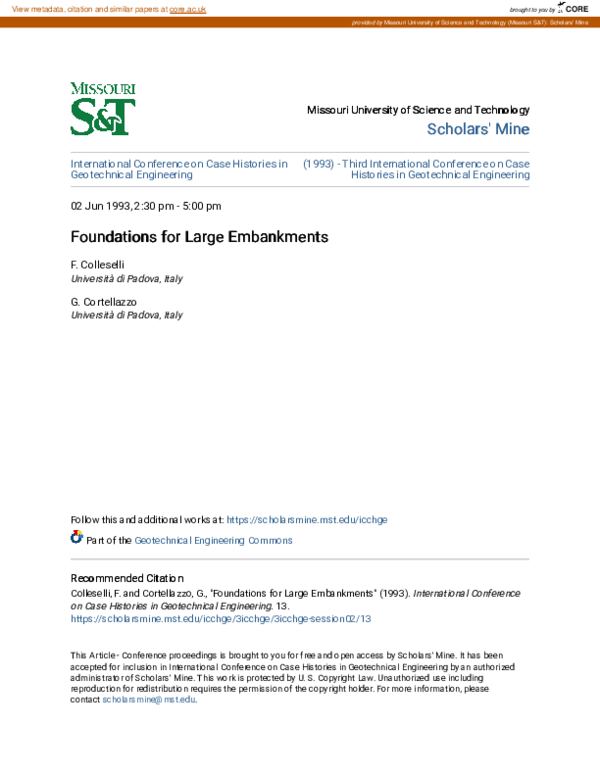 (PDF) Foundations for Large Embankments