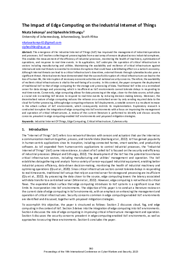 (PDF) The Impact of Edge Computing on the Industrial Internet of Things