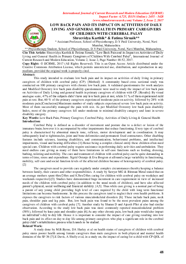 (PDF) Low Back Pain And Its Impact On Activities Of Daily Living And ...