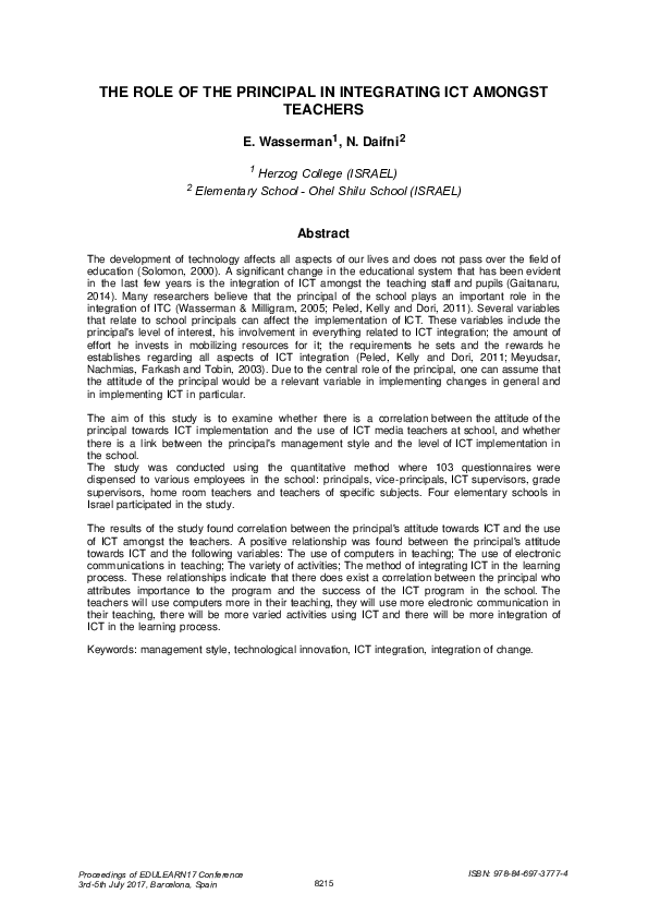 (PDF) The Role of the Principal in Integrating Ict Amongst Teachers