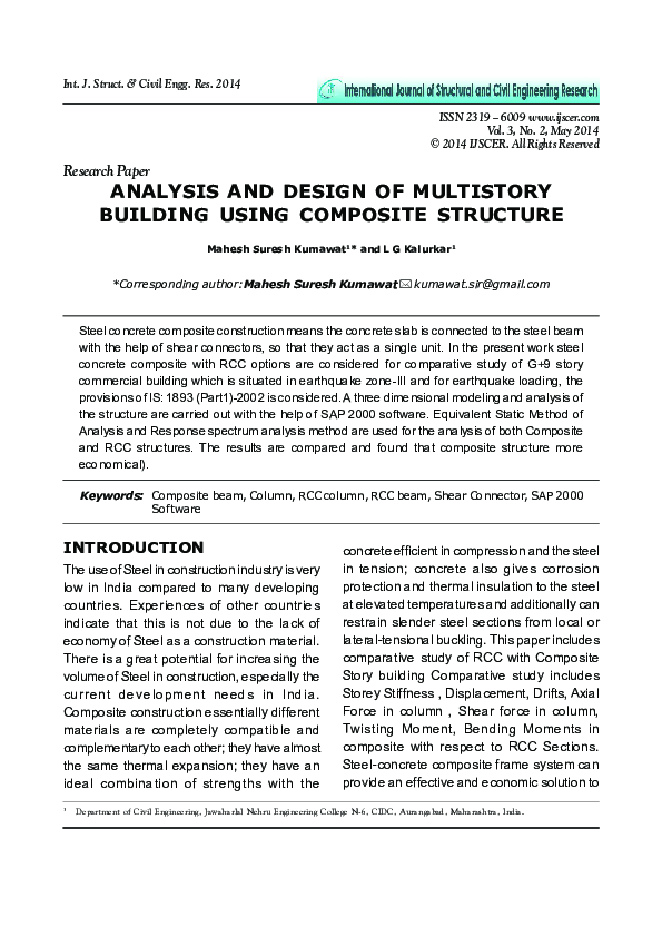 (PDF) Analysis and Design of Multistory Building Using Composite Structure