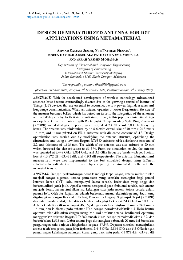 (PDF) Design of Miniaturized Antenna for IoT Applications Using ...
