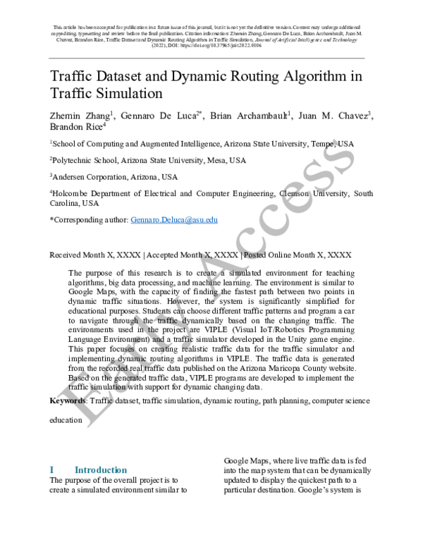 (PDF) Traffic Dataset for Dynamic Routing Algorithm in Traffic Simulation