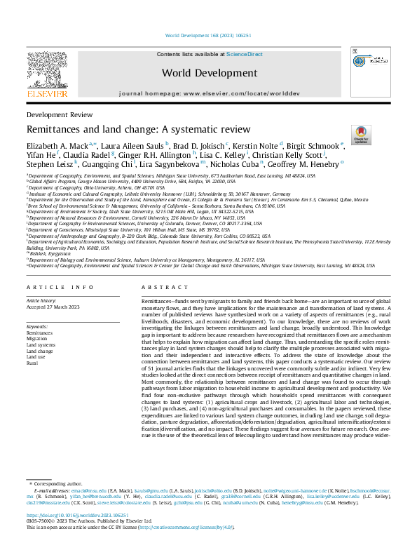 (PDF) Remittances and land change: A systematic review