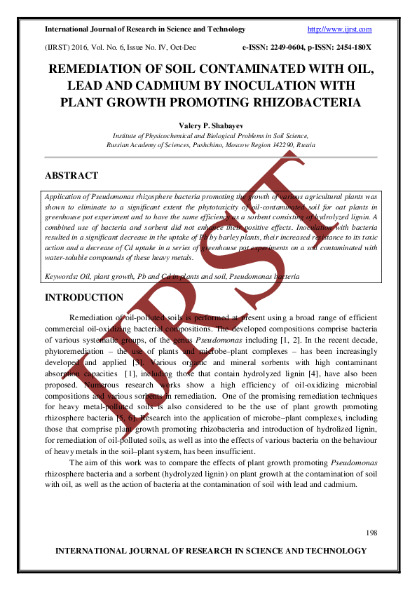 (PDF) Remediation of Soil Contaminated with Oil, Lead and Cadmium by ...