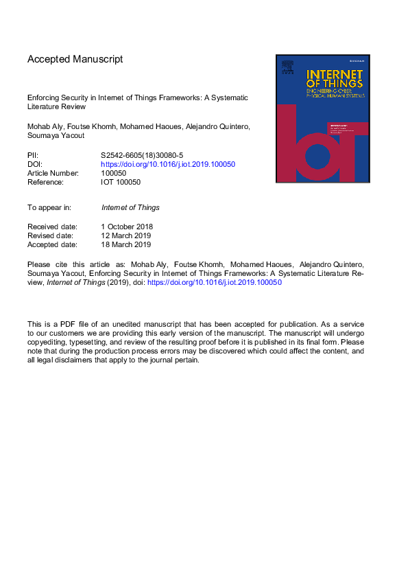 (PDF) Enforcing security in Internet of Things frameworks: A Systematic ...