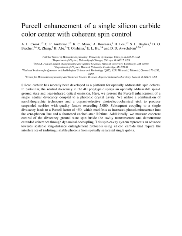 (PDF) Purcell Enhancement of a Single Silicon Carbide Color Center with ...