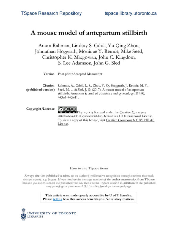 (PDF) A mouse model of antepartum stillbirth
