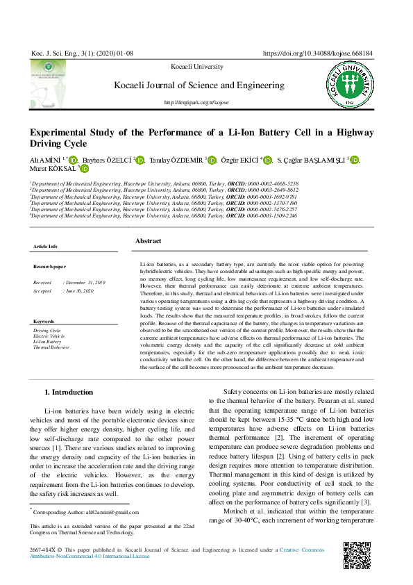 (PDF) Experimental Study of the Performance of a Li-Ion Battery in a ...