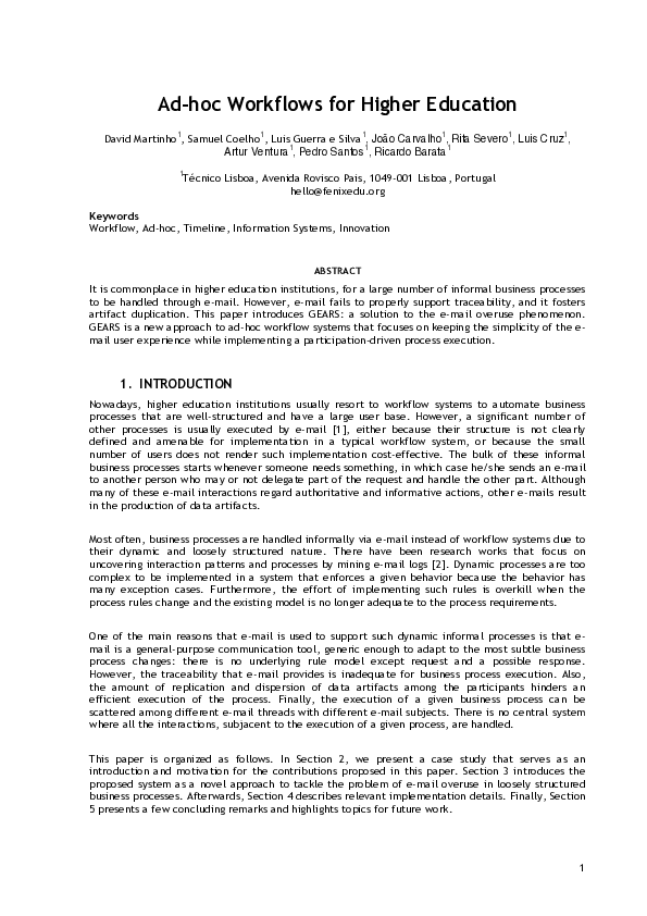 (PDF) Ad–hoc Workflows for Higher Education