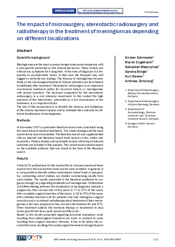 (PDF) The impact of microsurgery, stereotactic radiosurgery and ...
