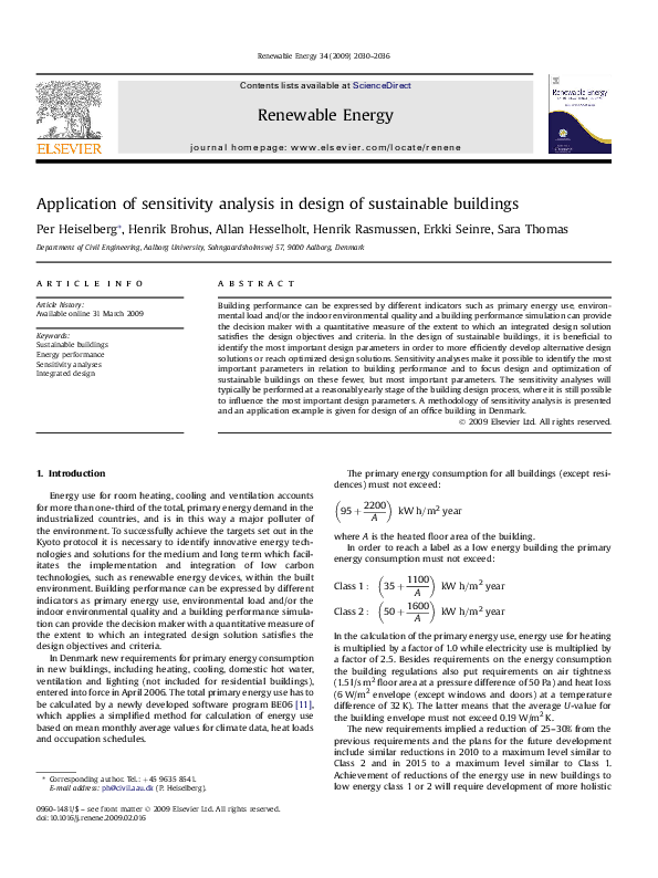 (PDF) Application of sensitivity analysis in design of sustainable ...