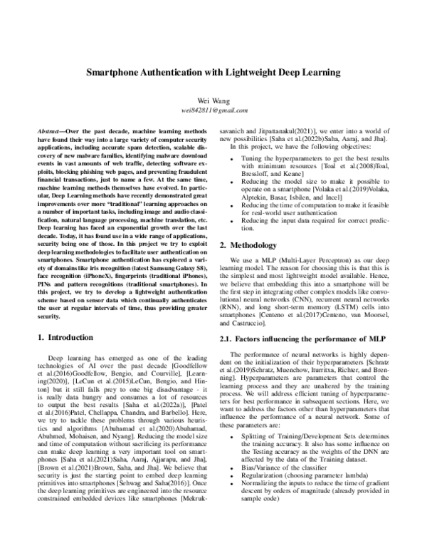 (PDF) Smartphone Authentication with Lightweight Deep Learning