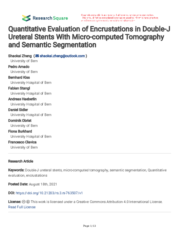 (PDF) Quantitative Evaluation of Encrustations in Double-J Ureteral ...