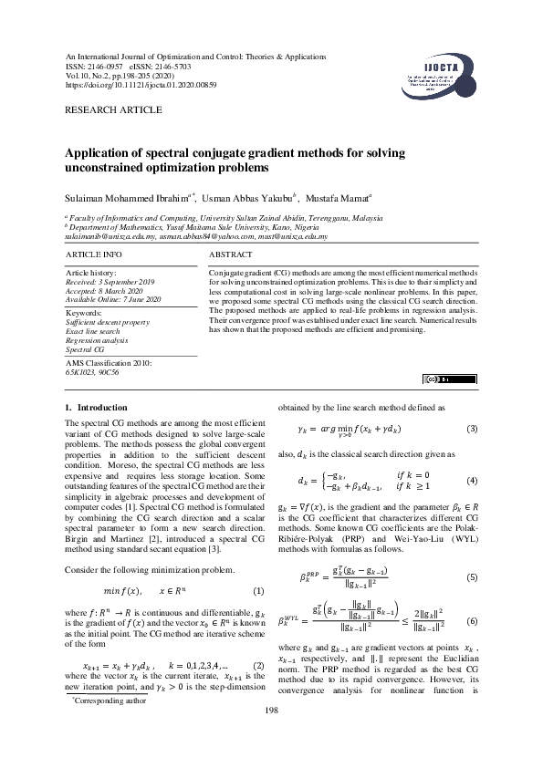 (PDF) Application of spectral conjugate gradient methods for solving ...