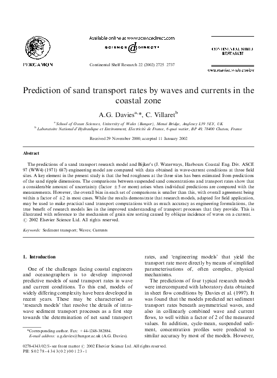 (PDF) Prediction of sand transport rates by waves and currents in the ...